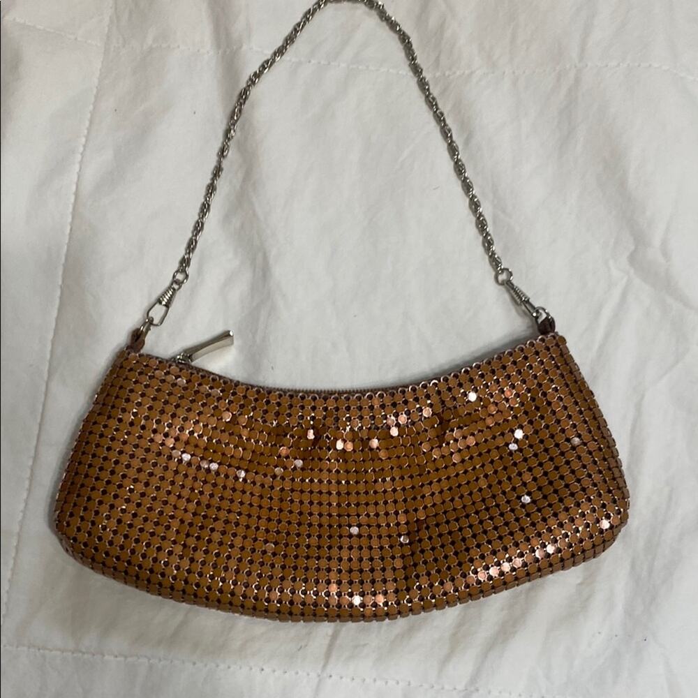 Bijoux Terner Copper Tone Aluminum Mesh Evening Bag 9x4x1 w/ 8” Drop